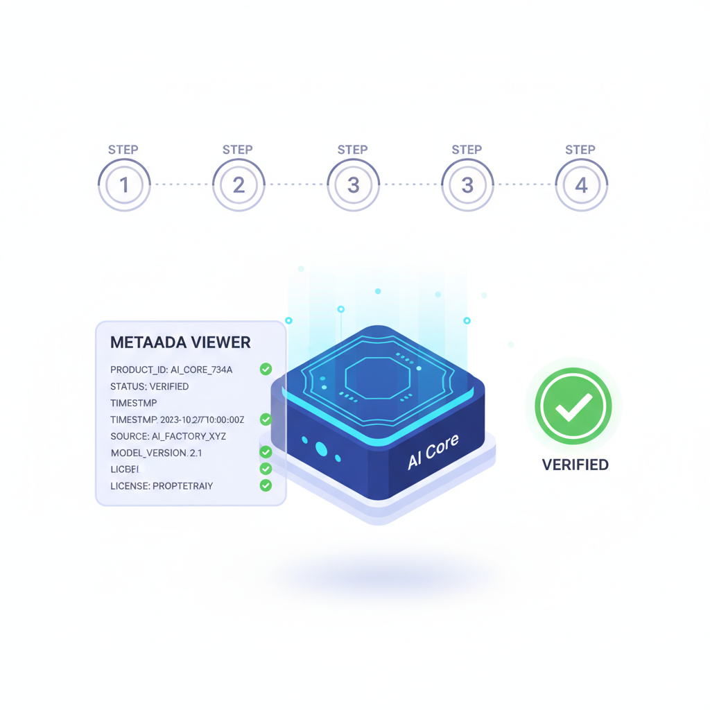 verified AI product image with metadata viewer overlay