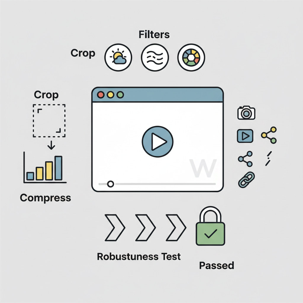 testing video watermark robustness with crop compress filters icons