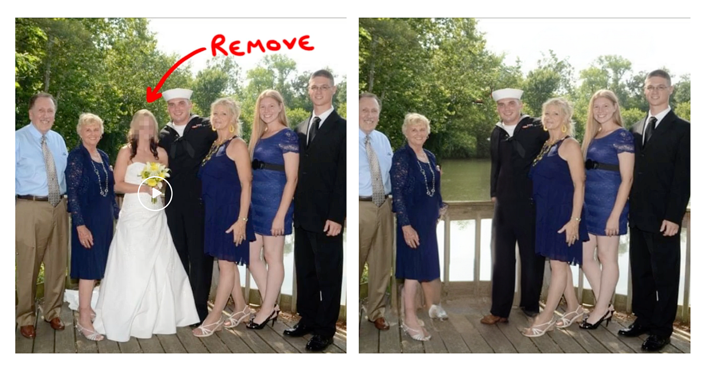 Diagram showing before-and-after comparison of AI-generated art with invisible watermark successfully removed by inpainting tools