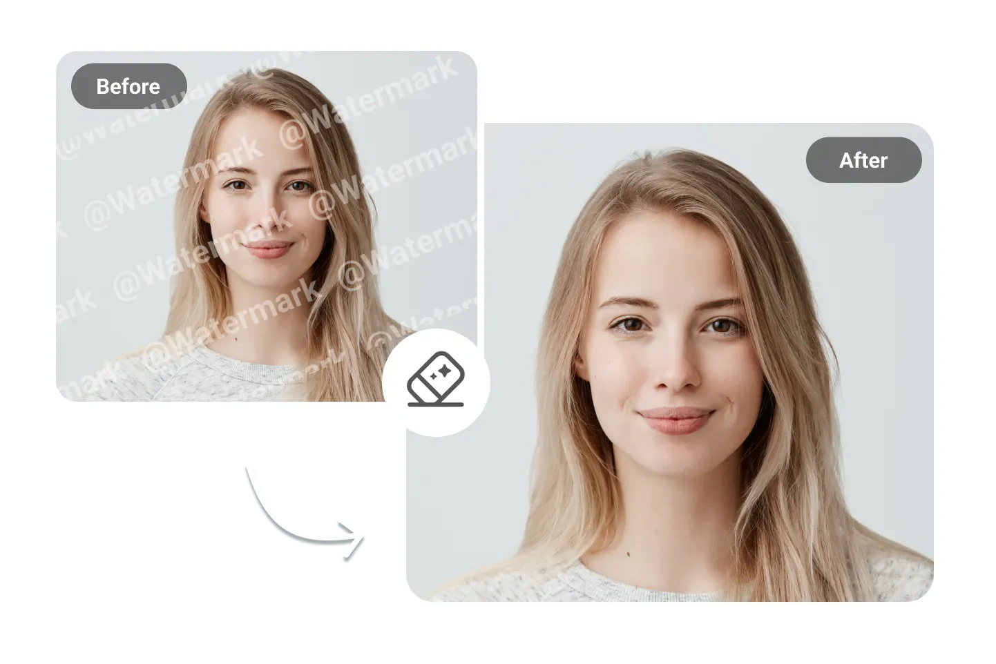Side-by-side comparison of AI-generated image showing persistent 500px watermark artifact before and after advanced removal techniques for cleaner output